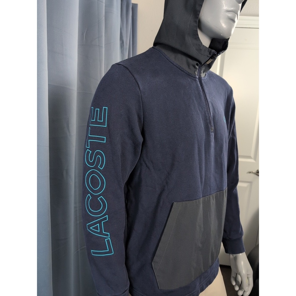 Lacoste Quarter Zip Hoodie‎ Mens Medium Blue Casual Designer Streetwear